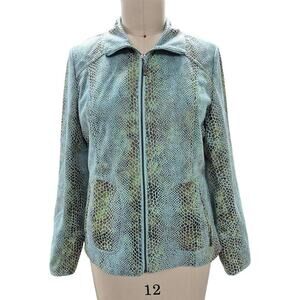Dialogue Turquoise &  Lime Green Faux Snakeskin Jacket Gorgeous Color Sz M